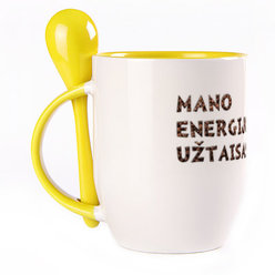 A cup with a spoon. Yellow (250 ml)