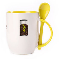 A cup with a spoon. Yellow (250 ml)
