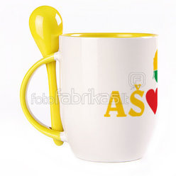 A cup with a spoon. Yellow (250 ml)