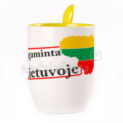 A cup with a spoon. Yellow (250 ml)