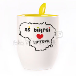 A cup with a spoon. Yellow (250 ml)