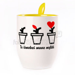 A cup with a spoon. Yellow (250 ml)