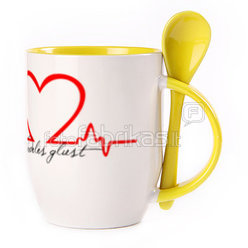 A cup with a spoon. Yellow (250 ml)