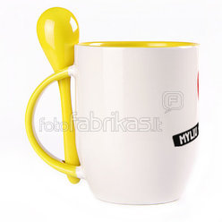 A cup with a spoon. Yellow (250 ml)