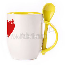 A cup with a spoon. Yellow (250 ml)