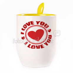 A cup with a spoon. Yellow (250 ml)