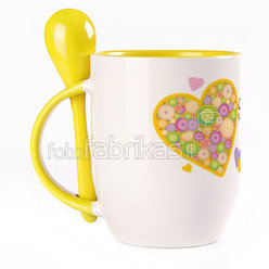 A cup with a spoon. Yellow (250 ml)