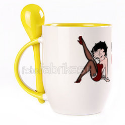 A cup with a spoon. Yellow (250 ml)