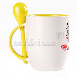 A cup with a spoon. Yellow (250 ml)