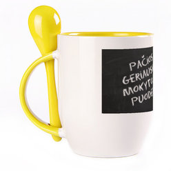 A cup with a spoon. Yellow (250 ml)