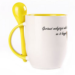 A cup with a spoon. Yellow (250 ml)