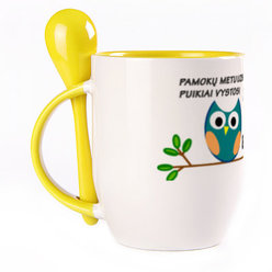 A cup with a spoon. Yellow (250 ml)