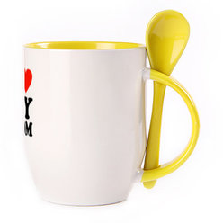 A cup with a spoon. Yellow (250 ml)