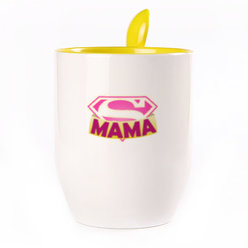 A cup with a spoon. Yellow (250 ml)
