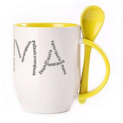 A cup with a spoon. Yellow (250 ml)