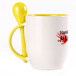 A cup with a spoon. Yellow (250 ml)