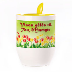 A cup with a spoon. Yellow (250 ml)