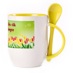 A cup with a spoon. Yellow (250 ml)