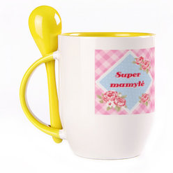 A cup with a spoon. Yellow (250 ml)