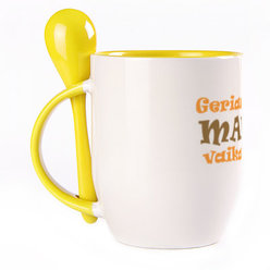 A cup with a spoon. Yellow (250 ml)