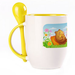 A cup with a spoon. Yellow (250 ml)