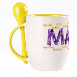 A cup with a spoon. Yellow (250 ml)