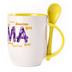 A cup with a spoon. Yellow (250 ml)