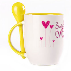 A cup with a spoon. Yellow (250 ml)