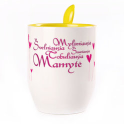 A cup with a spoon. Yellow (250 ml)