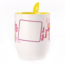 A cup with a spoon. Yellow (250 ml)