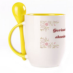 A cup with a spoon. Yellow (250 ml)