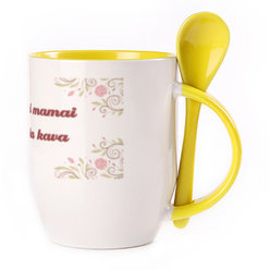 A cup with a spoon. Yellow (250 ml)