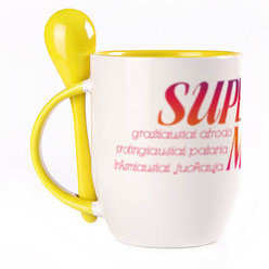 A cup with a spoon. Yellow (250 ml)