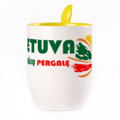 A cup with a spoon. Yellow (250 ml)