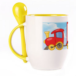 A cup with a spoon. Yellow (250 ml)