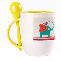 A cup with a spoon. Yellow (250 ml)