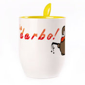 A cup with a spoon. Yellow (250 ml)