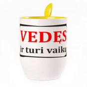 Puodelis su šaukšteliu. Geltonas (250 ml)