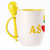 Tass koos lusikaga. Kollane (250 ml)