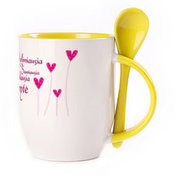 A cup with a spoon. Yellow (250 ml)